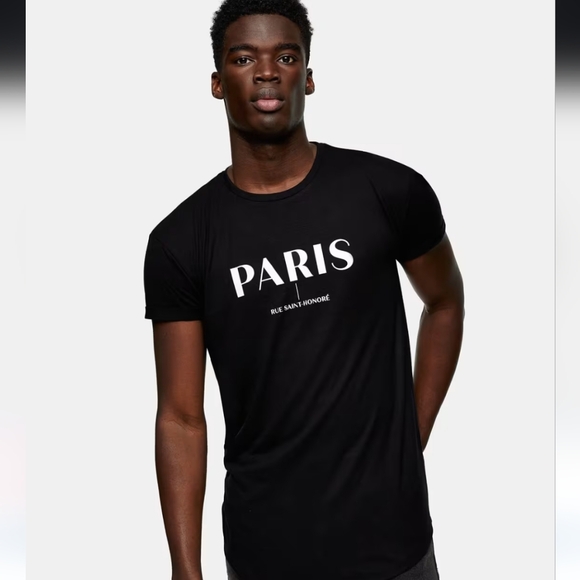 Denim & Flower Other - ASOS Topman longline t-shirt with Paris print in black